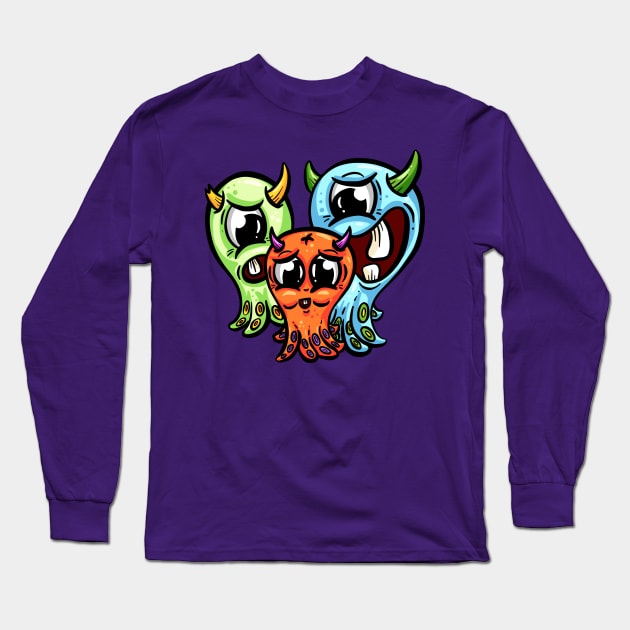 Funny cartoon imaginary monster creatures Long Sleeve T-Shirt by Squeeb Creative